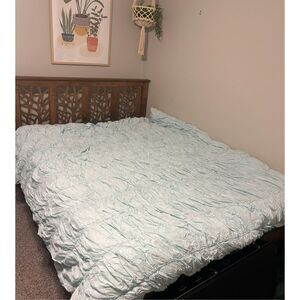 Amity Home Ruched Duvet Cover Cotton Queen Size Light Blue Textured Bedding